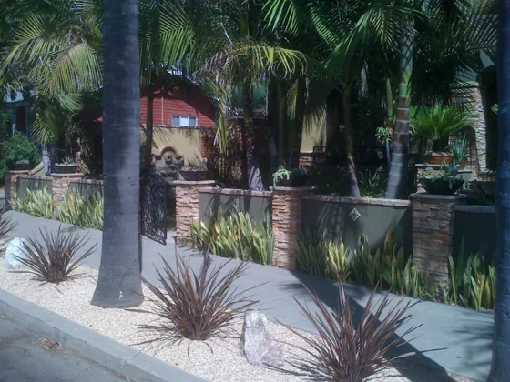 Stone pillars and palm planting