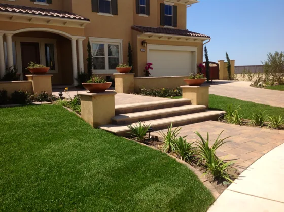 Garden steps, lawn and patio