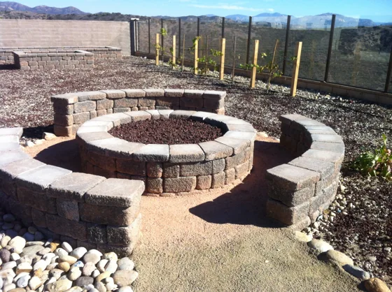 Circular stone fire pit and seating