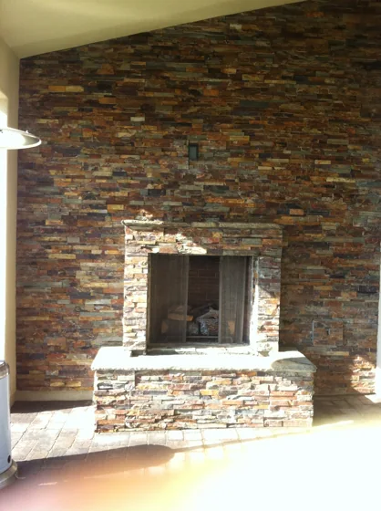 Stone outdoor fireplace