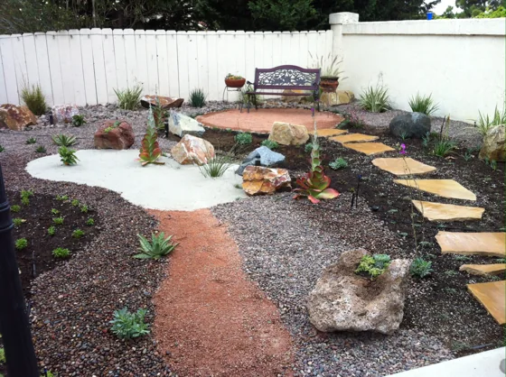 Landscaped rock garden and pathways